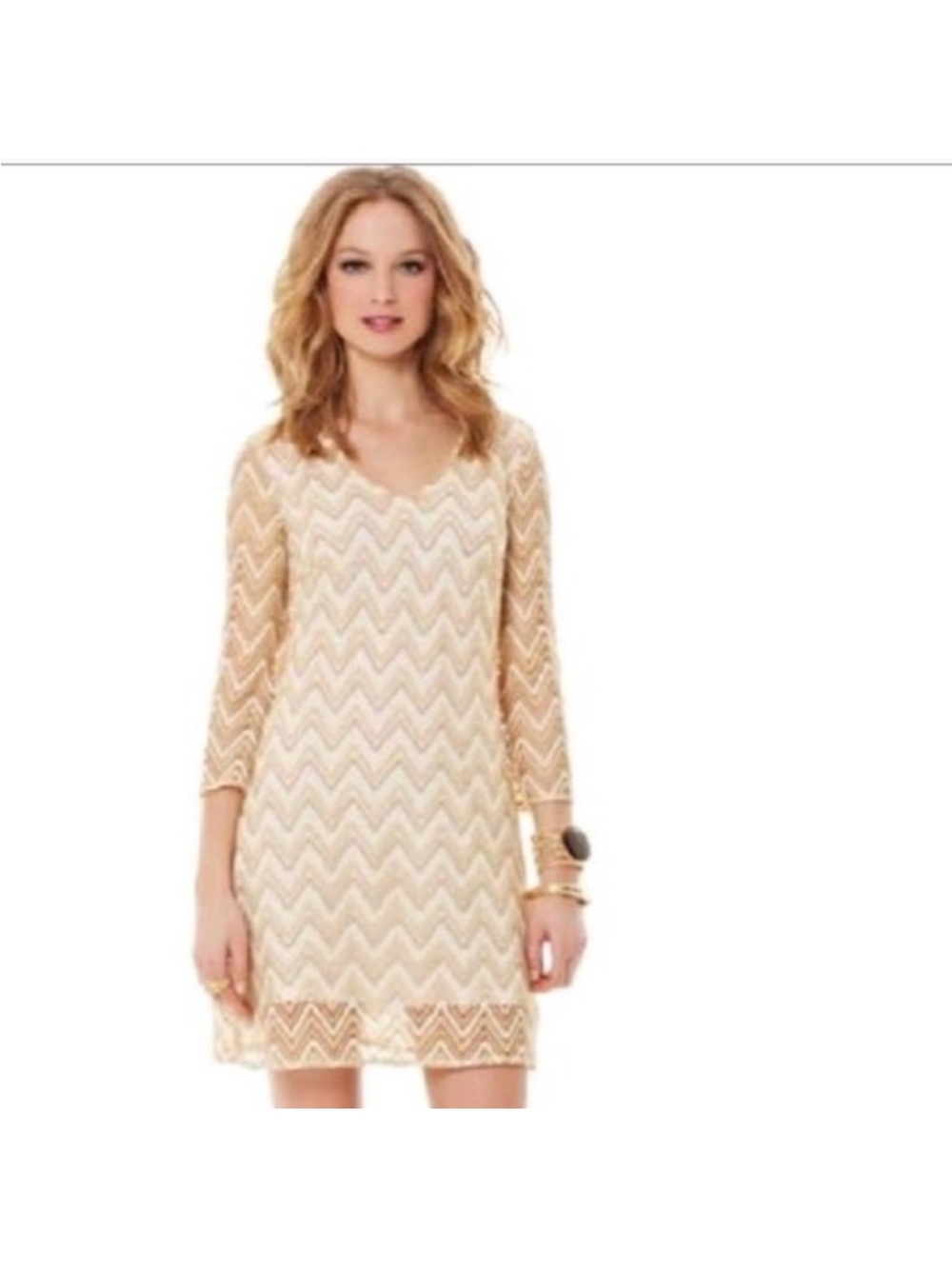 Lilly Pulitzer Gold and Cream Chevron Sequin V-Neck Dress